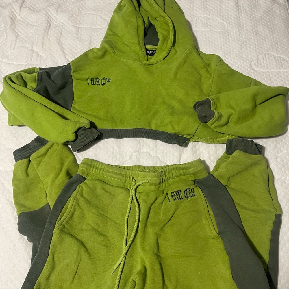 I.AM.GIA Green and Gray Crop Hoodie and Sweatpants Set